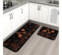 Tappetini da cucina con stampa animalier, motivo giraffa, in stile bohémien, morbidi, imbottiti, confortevoli, lavabili, antiscivolo, decorativi, per lavelli da cucina, lavanderia e bagno, 2 pezzi