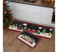 Tappetini da cucina con treno natalizio per pavimento, stile vintage, rustico, morbidi, imbottiti, comodi, lavabili, antiscivolo, decorativi, per lavelli da cucina, lavanderia e bagno, 2 pezzi