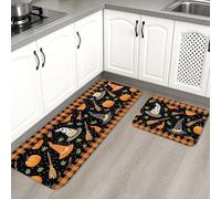 Tappetini da cucina di Halloween per pavimenti, cappelli da strega e zucche, morbidi e comodi, imbottiti, lavabili, antiscivolo, per lavelli da cucina, lavanderia e bagno, 2 pezzi