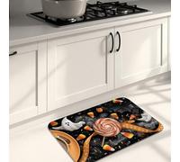 Tappetini da cucina di Halloween per pavimenti, morbidi a tema fantasmi e caramelle, imbottiti, confortevoli, lavabili, antiscivolo, per lavelli da cucina, lavanderia e bagno, 50 x 78 cm