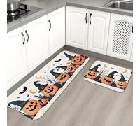 Tappetini da cucina di Halloween per pavimento, motivo zucca strega, morbidi, imbottiti, confortevoli, lavabili, antiscivolo, per lavelli da cucina, lavanderia, bagno, 2 pezzi