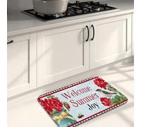 Tappetini da cucina estivi con motivo floreale e geranio rosso, vintage, morbidi, imbottiti, comodi, lavabili, antiscivolo, per cucina, lavelli, bagno, 40,6 x 61 cm