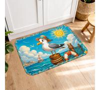 Tappetini da cucina estivi giocosi per pavimento, dal vivace design con gabbiano costiero e cane, morbidi tappetini imbottiti, comodi, lavabili, decorativi, per lavelli, lavanderia e bagno, 50 x 79 cm
