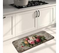 Tappetini da cucina floreali per pavimento, in memory foam, con motivo floreale rustico, imbottiti, comodi, lavabili, antiscivolo, per lavelli da cucina, lavanderia e bagno, 40 x 119 cm