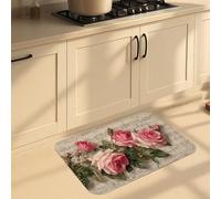 Tappetini da cucina floreali per pavimento, in memory foam, con motivo floreale vintage, shabby chic, imbottiti, confortevoli, lavabili, antiscivolo, per lavelli da cucina, lavanderia e bagno, 50 x 78