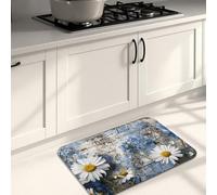 Tappetini da cucina floreali per pavimento, motivo floreale con margherite blu, vintage, rustici, morbidi, imbottiti, confortevoli, lavabili, antiscivolo, per lavelli da cucina, lavanderia e bagno, 50