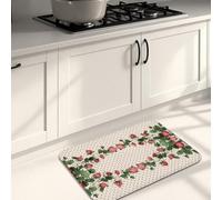Tappetini da cucina floreali per pavimento, motivo fragola vintage, a pois, morbidi, imbottiti, confortevoli, lavabili, antiscivolo, decorativi, per lavelli da cucina, lavanderia e bagno, 40,6 x 61 cm