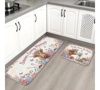 Tappetini da cucina floreali per pavimento, stile rustico vintage, morbidi, imbottiti a molla, comodi, lavabili, per lavelli da cucina, lavanderia, bagno, 2 pezzi