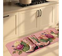 Tappetini da cucina floreali per pavimento, stile vintage rustico, in memory foam, imbottiti, confortevoli, lavabili, antiscivolo, per lavelli da cucina, lavanderia, bagno, 40,6 x 119,6 cm