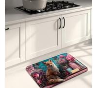 Tappetini da cucina floreali per pavimento, volpe e fiori, vintage, morbidi, imbottiti, confortevoli, lavabili, antiscivolo, per lavelli da cucina, lavanderia e bagno, 40,6 x 61 cm