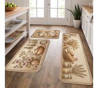Tappetini da cucina floreali rustici per pavimenti morbidi beige classico accoglienti tappeti imbottiti e lavabili per lavelli da cucina, lavanderia, 3 pezzi