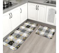 Tappetini da cucina geometrici per pavimento, morbidi tappetini neri e oro, imbottiti tutto l'anno, comodi, lavabili, antiscivolo, per cucina, lavelli e bagno, 2 pezzi