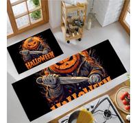 Tappetini da Cucina Graffiti Strada Oscura 2 Pezzi | Tappetino Cucina Mostro Testa Zucca Coltello Antiscivolo, Lavabile Tappeti Passatoia Anti Fatica per Corridoi, Cucine, Nero 50x80cm+50x150cm