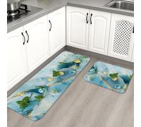 Tappetini da cucina ispirati alla natura, morbidi tappetini in marmo con foglie verdi, comodi, lavabili, antiscivolo, decorativi, per lavelli da cucina, lavanderia e bagno, 2 pezzi