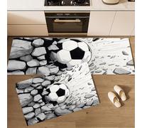Tappetini Da Cucina Pallone Da Calcio Che Colpisce Le Rocce per Pavimento, Fumetto In Bianco E Nero, Comodi, Lavabili, Antiscivolo, Per Lavelli Da Cucina, Lavanderia E Bagno, 2 Pezzi, 40x60cm+40x120cm