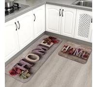 Tappetini da cucina per la casa, per pavimenti, con lettere in legno rustico con foglie autunnali, morbidi, imbottiti, confortevoli, lavabili, antiscivolo, per lavelli da cucina, lavanderia e bagno, 2