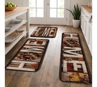 Tappetini da cucina per la casa, per pavimenti, con lettere in legno rustico e foglie autunnali, morbidi, imbottiti, confortevoli, lavabili, antiscivolo, per lavelli da cucina, lavanderia, bagno, 3