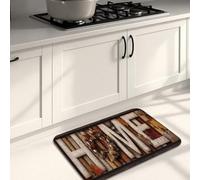 Tappetini da cucina per la casa, per pavimenti, con lettere in legno rustico e foglie autunnali, morbidi, imbottiti, confortevoli, lavabili, antiscivolo, per lavelli da cucina, lavanderia e bagno, 50
