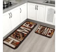 Tappetini da cucina per la casa, per pavimenti, con lettere in legno rustico e foglie autunnali, morbidi, imbottiti, confortevoli, lavabili, antiscivolo, per lavelli da cucina, lavanderia e bagno, 2