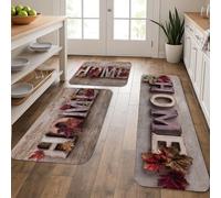Tappetini da cucina per la casa, per pavimenti, con lettere rustiche in legno con foglie autunnali, morbidi, imbottiti, confortevoli, lavabili, antiscivolo, per lavelli da cucina, lavanderia e bagno