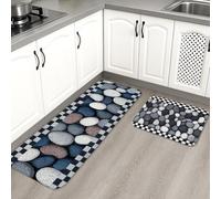 Tappetini da cucina per pavimenti, con motivo a pietre, antiscivolo, morbidi, imbottiti, confortevoli, lavabili, per lavello della cucina, lavanderia, bagno, 2 pezzi