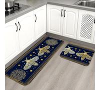 Tappetini da cucina per pavimenti, design elegante con mandala falena, morbidi, imbottiti, confortevoli, lavabili, antiscivolo, per lavelli da cucina, lavanderia e bagno, 2 pezzi