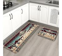 Tappetini da cucina per pavimenti, design retrò con cactus e astronave, morbidi tappetini estivi imbottiti, comodi, lavabili, decorativi, per lavelli, lavanderia e bagno, 2 pezzi