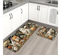 Tappetini da cucina per pavimenti, motivo animali del bosco vintage, morbidi, imbottiti, confortevoli, lavabili, antiscivolo, decorativi, per lavelli da cucina, lavanderia e bagno, 2 pezzi