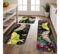 Tappetini da cucina per pavimenti, motivo falena colorata, morbidi, imbottiti, confortevoli, lavabili, antiscivolo, per lavelli da cucina, lavanderia e bagno, 3 pezzi