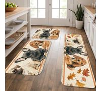 Tappetini da cucina per pavimenti, simpatici cuccioli e foglie autunnali, morbidi, imbottiti, confortevoli, lavabili, antiscivolo, per lavelli da cucina, lavanderia e bagno, 3 pezzi