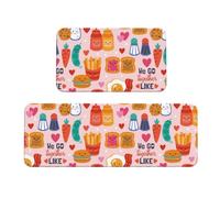 Tappetini da cucina per pavimento, 2 pezzi, eleganti tappetini anti fatica per pavimento della cucina, simpatici cibo, uova, pane, patatine fritte, tappeti da cucina, antiscivolo, lavabili, per camera