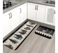 Tappetini da cucina per pavimento con cabina di montagna, motivo rustico con cabina antiscivolo, morbidi e imbottiti, lavabili, decorazione confortevole per lavello della cucina e lavanderia, 2 pezzi