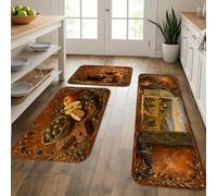 Tappetini da cucina per pavimento con raccolta autunnale, morbidi tappetini morbidi con design rustico con frutta, comodi e lavabili, per lavelli da cucina, lavanderia e bagno, 3 pezzi