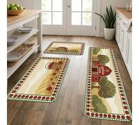 Tappetini da cucina per pavimento, design rustico con fienile e alberi da frutto, autunnali, comodi, lavabili, decorativi, per lavelli da cucina, lavanderia, bagno, 3 pezzi