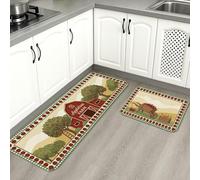 Tappetini da cucina per pavimento, design rustico con fienile e alberi da frutto, autunno imbottito, confortevole, lavabile, decorazione per lavelli da cucina, lavanderia e bagno, 2 pezzi