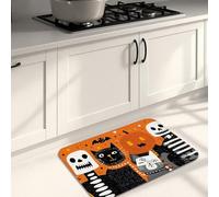 Tappetini da cucina per pavimento di Halloween, con simpatici gatti e scheletri, morbidi, imbottiti, confortevoli, lavabili, antiscivolo, per lavelli da cucina, lavanderia e bagno, 50 x 79 cm