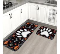 Tappetini da cucina per pavimento di Halloween, con stampa di zampa nera, spaventosi, decorativi, imbottiti, comodi, lavabili, antiscivolo, per lavelli da cucina, lavanderia, bagno, 2 pezzi