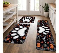 Tappetini da cucina per pavimento di Halloween, con stampa di zampa nera, spaventosi, decorativi, imbottiti, confortevoli, lavabili, antiscivolo, per lavelli da cucina, lavanderia, bagno, 3 pezzi