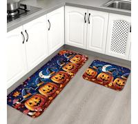 Tappetini da cucina per pavimento di Halloween, motivo strega, zucca, morbidi, imbottiti, confortevoli, lavabili, antiscivolo, per lavelli da cucina, lavanderia, bagno, 2 pezzi