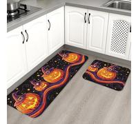 Tappetini da cucina per pavimento di Halloween, motivo zucca strega, antiscivolo, imbottito, confortevole, lavabile, decorazione per lavelli da cucina, lavanderia, bagno, 2 pezzi