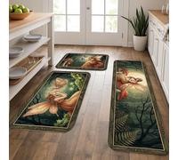 Tappetini da cucina per pavimento, foresta incantata, vintage, morbidi, imbottiti, comodi, lavabili, per cucina, lavanderia, bagno, 3 pezzi
