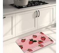 Tappetini da cucina per pavimento, motivo a scacchi, con fragole, morbidi, imbottiti, confortevoli, lavabili, antiscivolo, decorativi, per lavelli da cucina, lavanderia e bagno, 50 x 78 cm