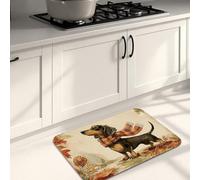 Tappetini da cucina per pavimento, motivo bassotto, con foglie autunnali, morbidi, imbottiti, confortevoli, lavabili, antiscivolo, per cucina, lavanderia, bagno, 50 x 79 cm