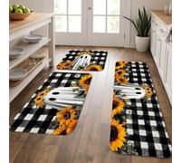 Tappetini da cucina per pavimento, motivo fantasma, a scacchi, morbidi, imbottiti, confortevoli, lavabili, antiscivolo, decorativi, per lavelli da cucina, lavanderia e bagno, 3 pezzi