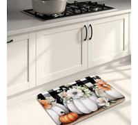 Tappetini da cucina per pavimento, motivo floreale a scacchi bianchi e neri, morbidi, imbottiti, confortevoli, lavabili, antiscivolo, per lavelli da cucina, lavanderia e bagno, 40,6 x 61 cm