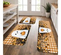 Tappetini da cucina per pavimento, motivo floreale autunnale a scacchi, morbidi, imbottiti, confortevoli, lavabili, antiscivolo, per lavelli da cucina, lavanderia e bagno, 3 pezzi