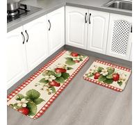 Tappetini da cucina per pavimento, motivo floreale vintage a scacchi, morbidi, imbottiti, comodi, lavabili, antiscivolo, decorativi, per lavelli da cucina, lavanderia e bagno, 2 pezzi