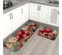 Tappetini da cucina per pavimento, motivo floreale vintage con mele rosse, imbottiti, comodi, lavabili, antiscivolo, decorativi, per lavelli da cucina, lavanderia e bagno, 2 pezzi