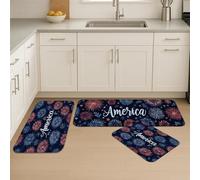 Tappetini da cucina per pavimento, motivo fuochi d'artificio e stelle, moderni tappetini in memory foam, imbottiti, confortevoli, lavabili, antiscivolo, per cucina, lavanderia, bagno, 3 pezzi
