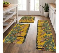 Tappetini da cucina per pavimento, motivo giraffa con stampa animalier vintage, morbidi, imbottiti, confortevoli, lavabili, antiscivolo, decorativi, per lavelli da cucina, lavanderia e bagno, 3 pezzi